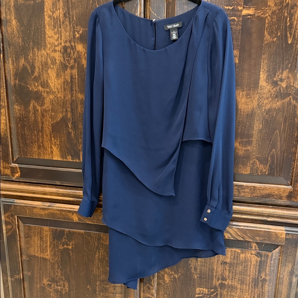 White House Black Market Navy Asymmetrical Blouse